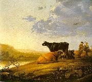 Aelbert Cuyp Young Herdsman with Cows by a River painting